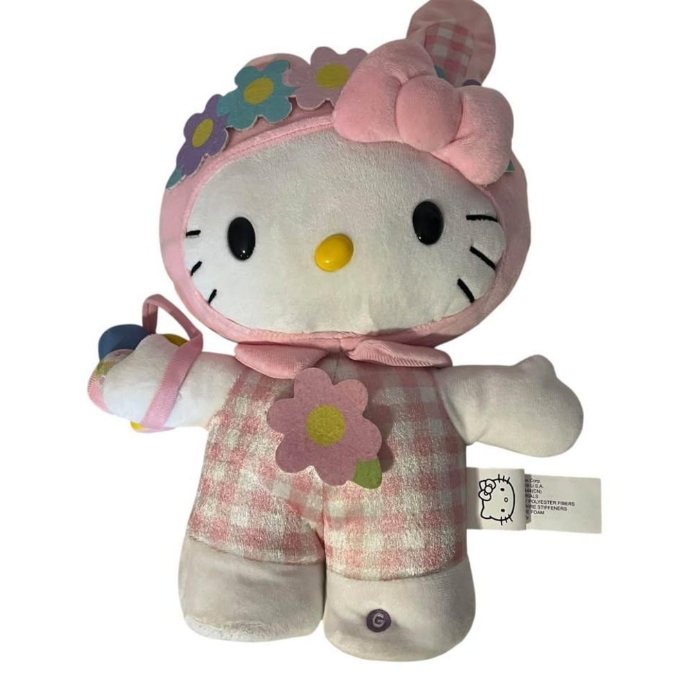 Hello Kitty Plaid Easter Bunny W Basket Animated Musical Dancing Side Stepper